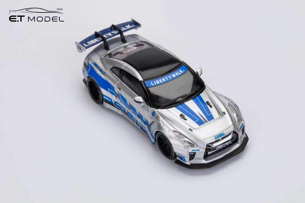 ET Model x Model Collect 1:64 Nissan GT-R R35 LB Widebody Modified 1.5 Version FNF Silver Blue