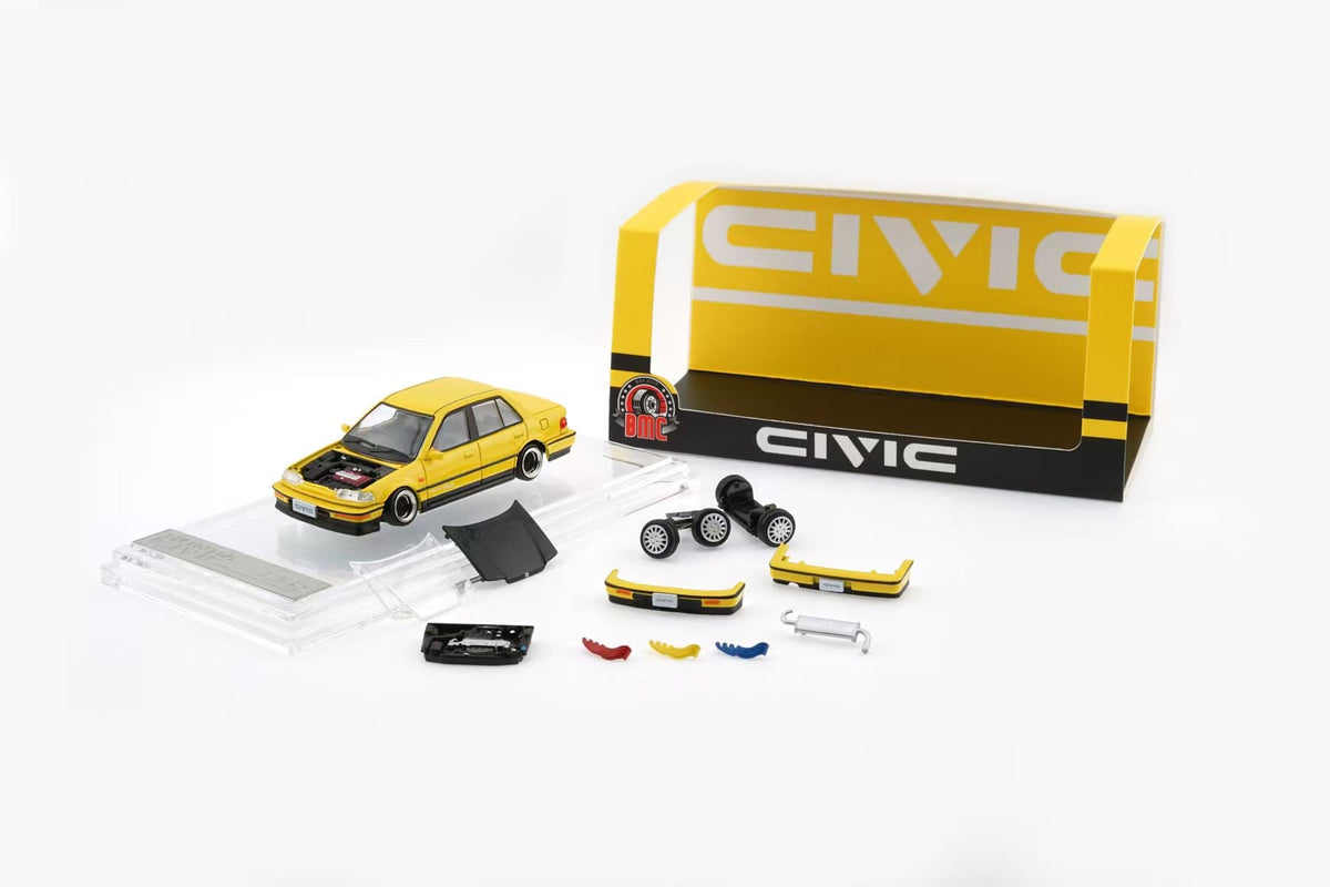 BM Creations 1:64 Honda Civic EF2 1991 - Custom Yellow BlK Bonnet 64B0469