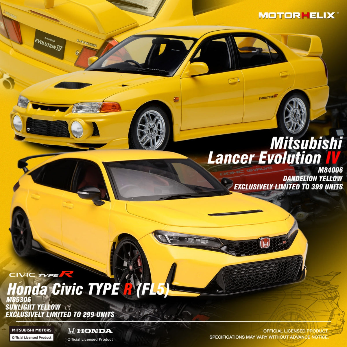 Motorhelix 1:18 Honda Civic Type R(FL5) SUNLIGHT YELLOW