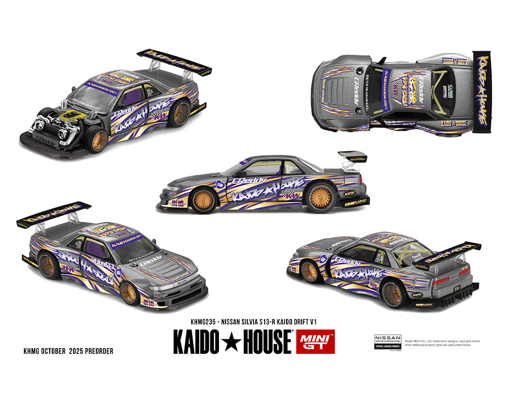 Kaido House x MINIGT Nissan Silvia S13-R Kaido Drift V1 Greddy – Gunmetal Gray KHMG235