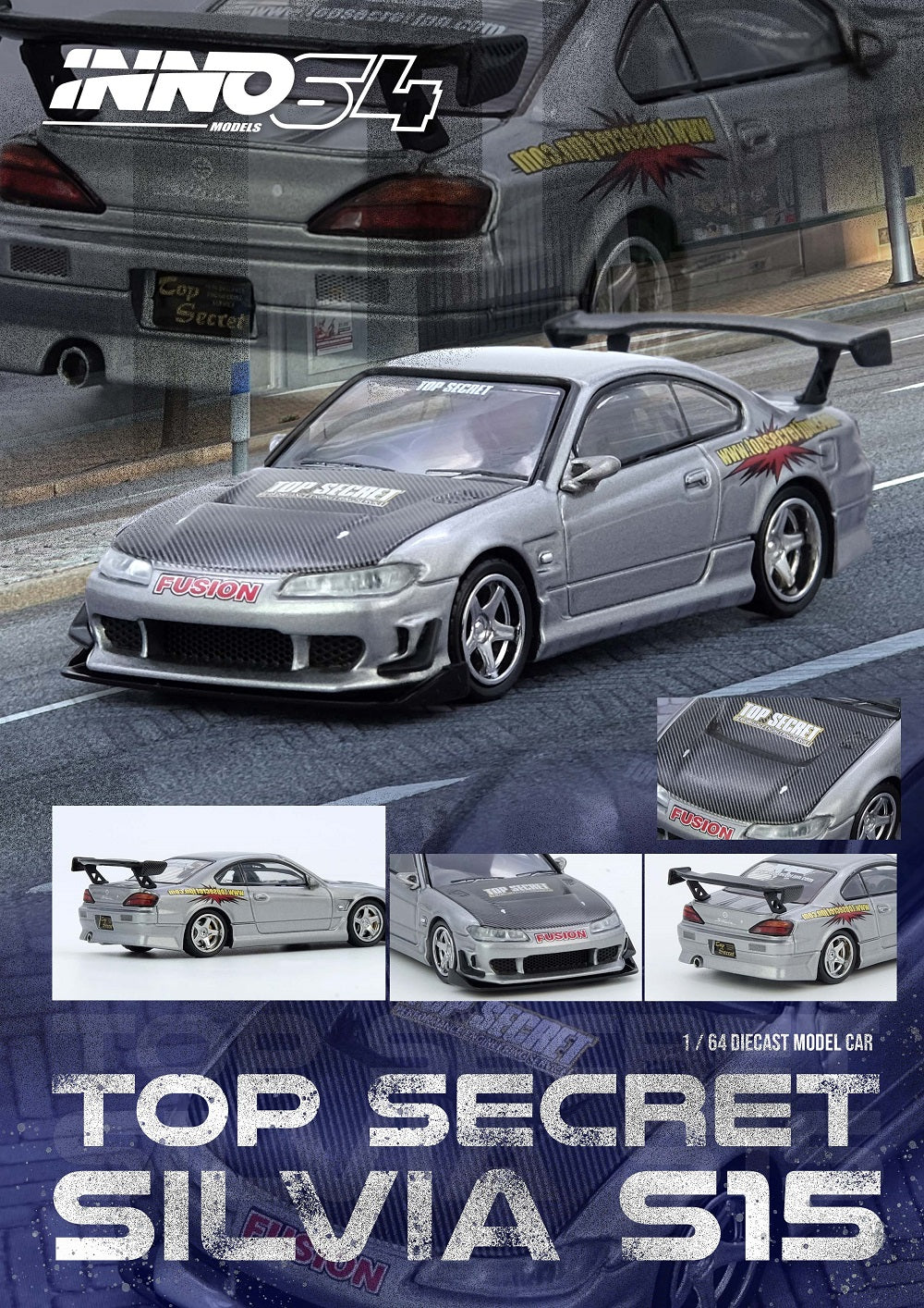 Inno64 1:64 NISSAN TOP SECRET SILVIA (S15) Silver IN64-S15TS-SIL