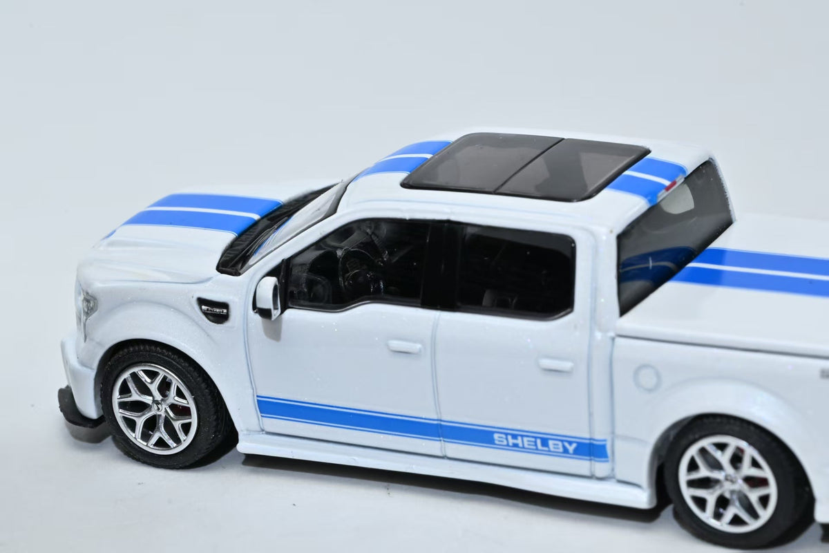Funny Model 1:64 Shelby F150 Super Snake Oxford White / Blue Racing Stripes