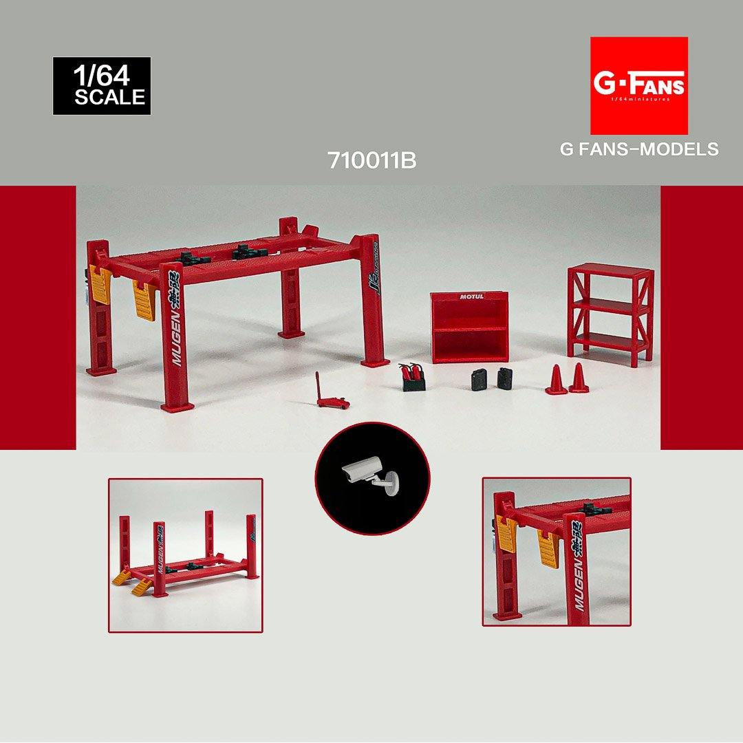 G.FANS 1:64 Model Repair Tools Kit Models/Garage lift set Red (2 Variant)