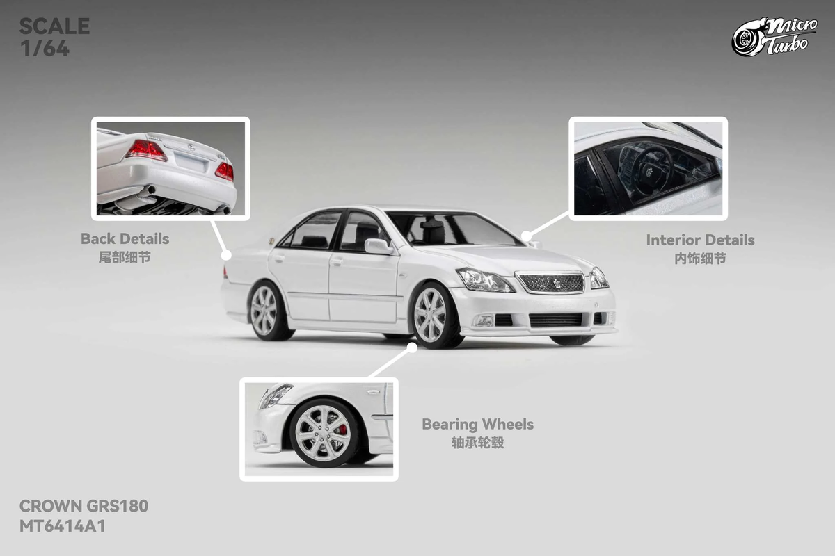 Microturbo 1:64 Custom Toyota Crown S184 - Metallic White MT6414A1