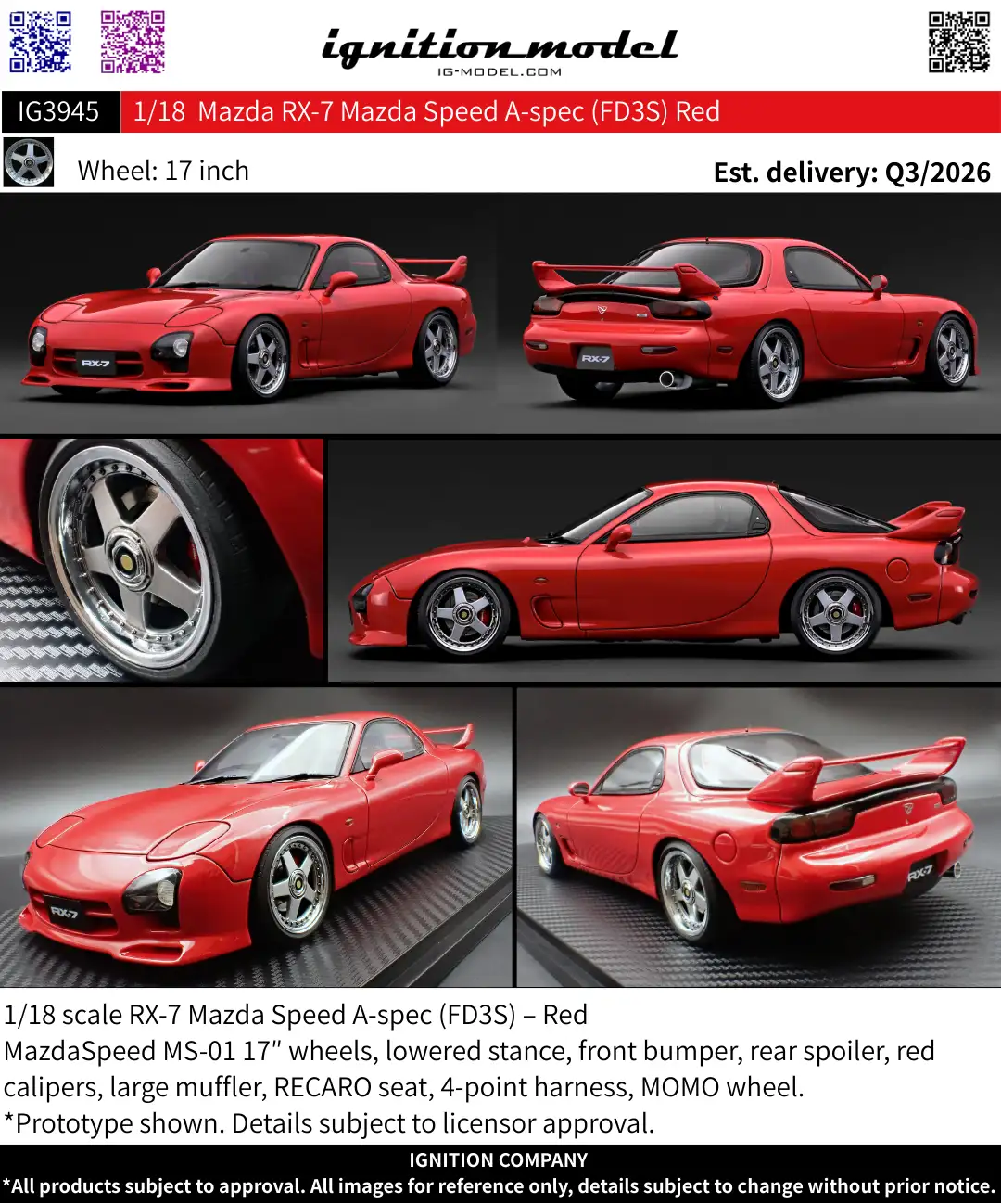 Ignition Model 1:18 Mazda RX-7 Mazda Speed A-spec (FD3S) Red IG3945
