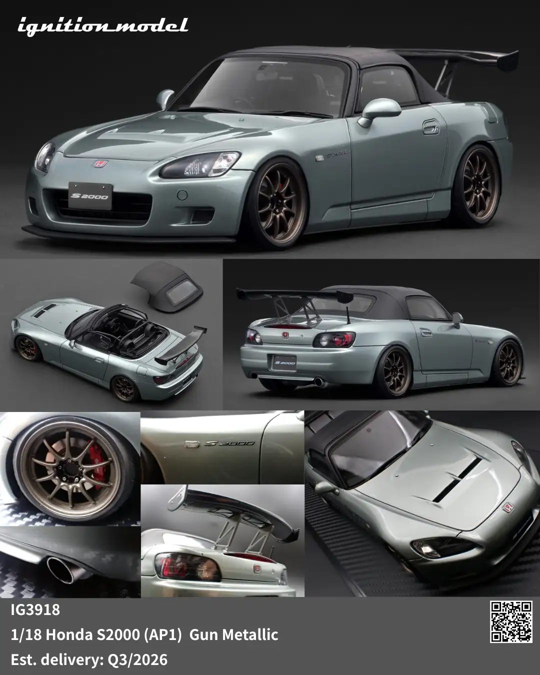 Ignition Model 1:18 Honda S2000 (AP1) Gun Metallic IG3918