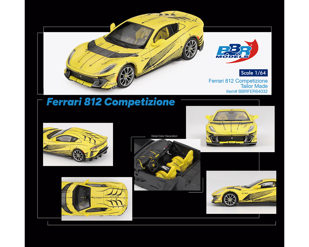 BBR Model 1:64 Ferrari 812 Competizione Tailor Made – Matte Yellow – Limited Edition BBRFER64032