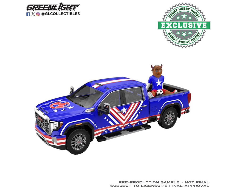Greenlight 1:64 International Soccer Celebration ’26 – 2022 GMC Sierra 3500 HD USA Tribute with Bison Figure – Limited Edition 30588