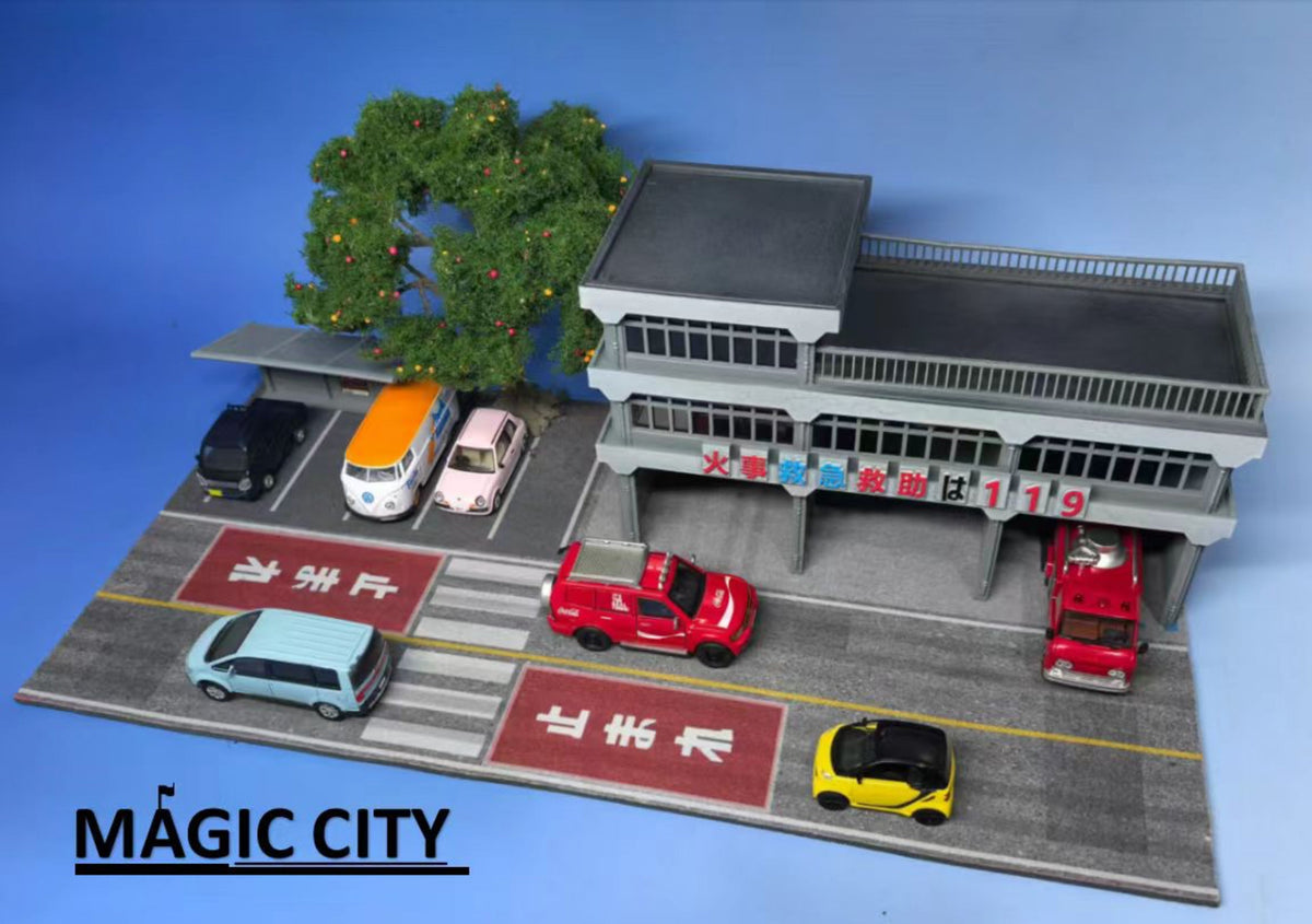 Magic City 1:64 Japanese Fire and Rescue Team and Parking Lot Scene 110083
