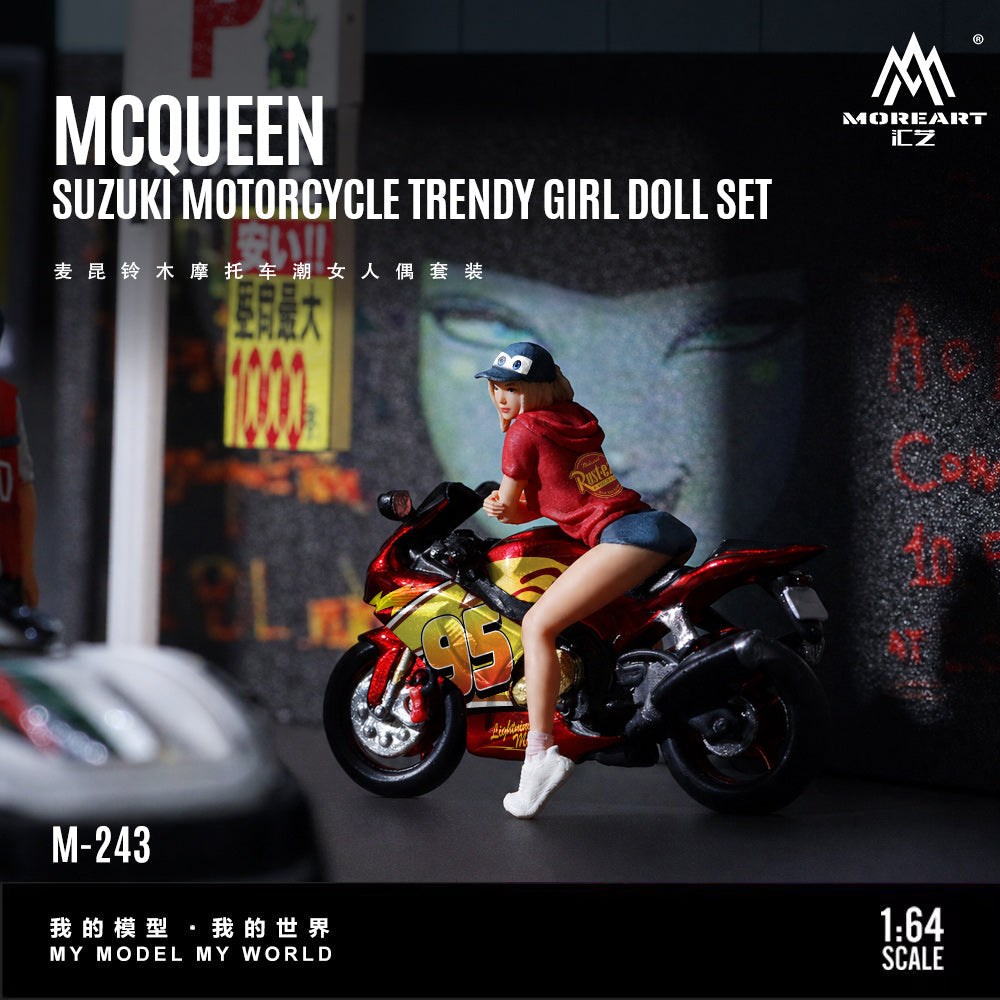 [Preorder] MoreArt 1:64 MCQUEEN SUZUKI MOTORCYCLE TRENDY GIRL DOLL SET MO222243