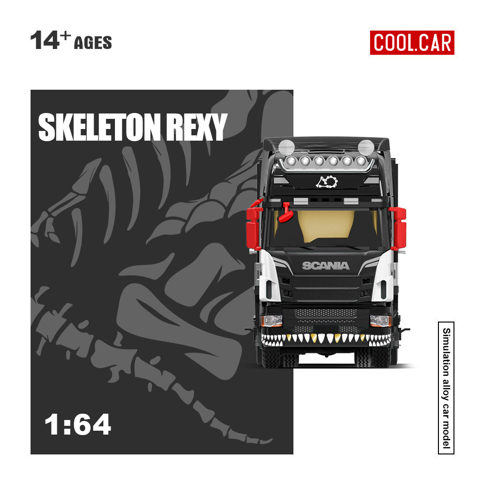 [Preorder] Cool Car 1:64 Scania flatbed trailer Skeleton Rexy Livery CC647505