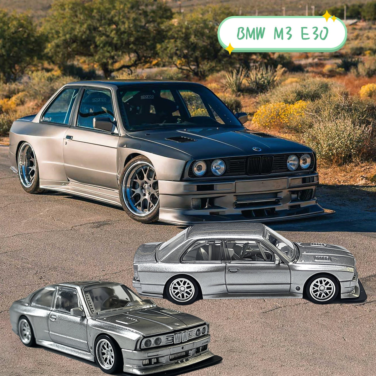 [Preorder] Fei Xiang 1:64 BMW M3 E30 widebody modified version (open hood) Grey
