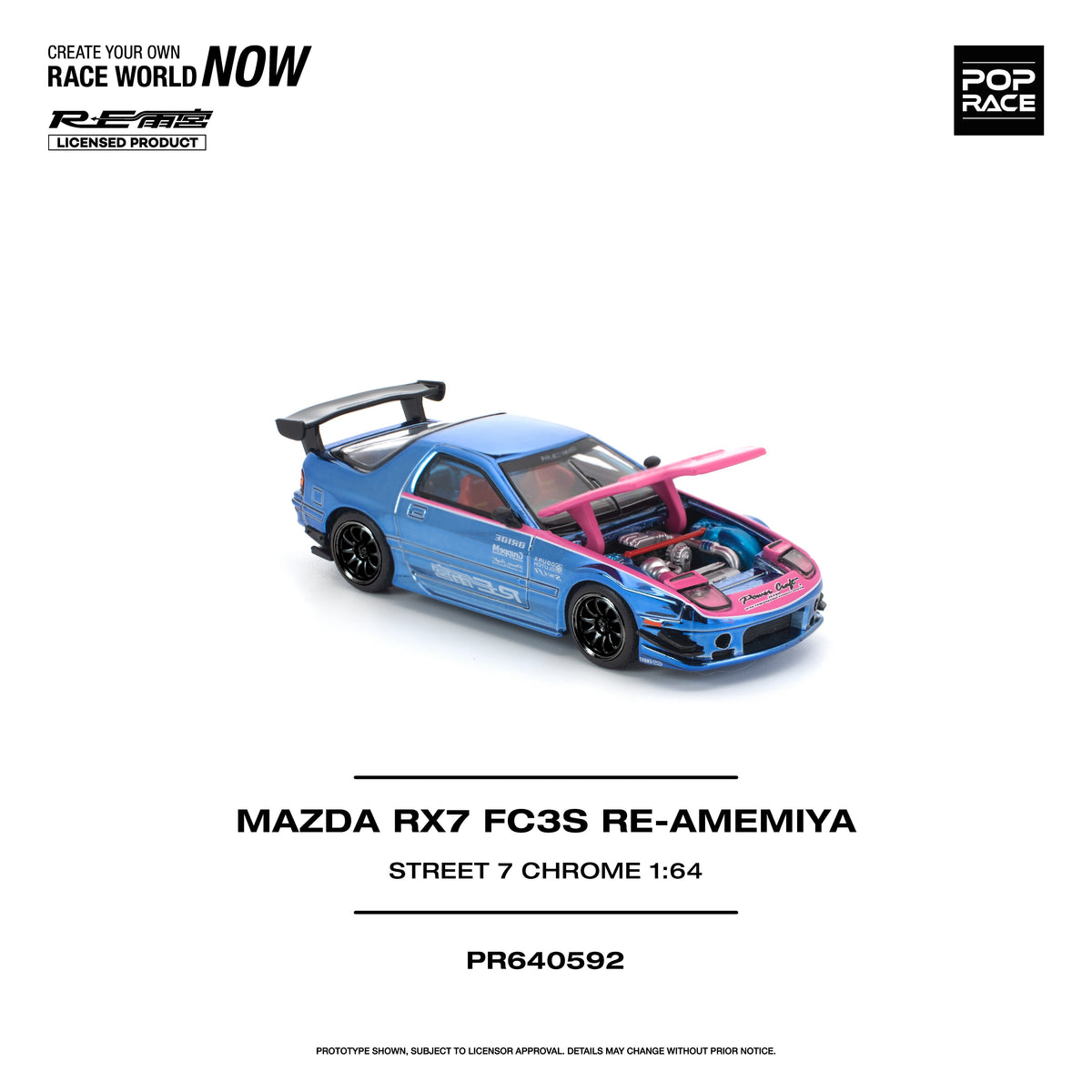 [Preorder] POPRACE 1:64 MAZDA RX7 (FC3S) RE-AMEMIYA STREET7 CHROME PR640592