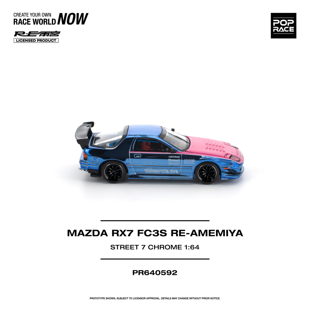 [Preorder] POPRACE 1:64 MAZDA RX7 (FC3S) RE-AMEMIYA STREET7 CHROME PR640592