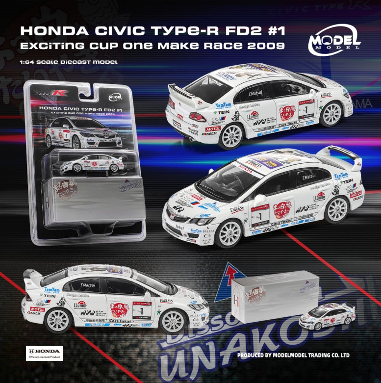 [Preorder] Modelmodel 1:64 Honda Civic Type-R FD2 #1 Exciting Cup One Make Race 2009 MM64-FD2-001