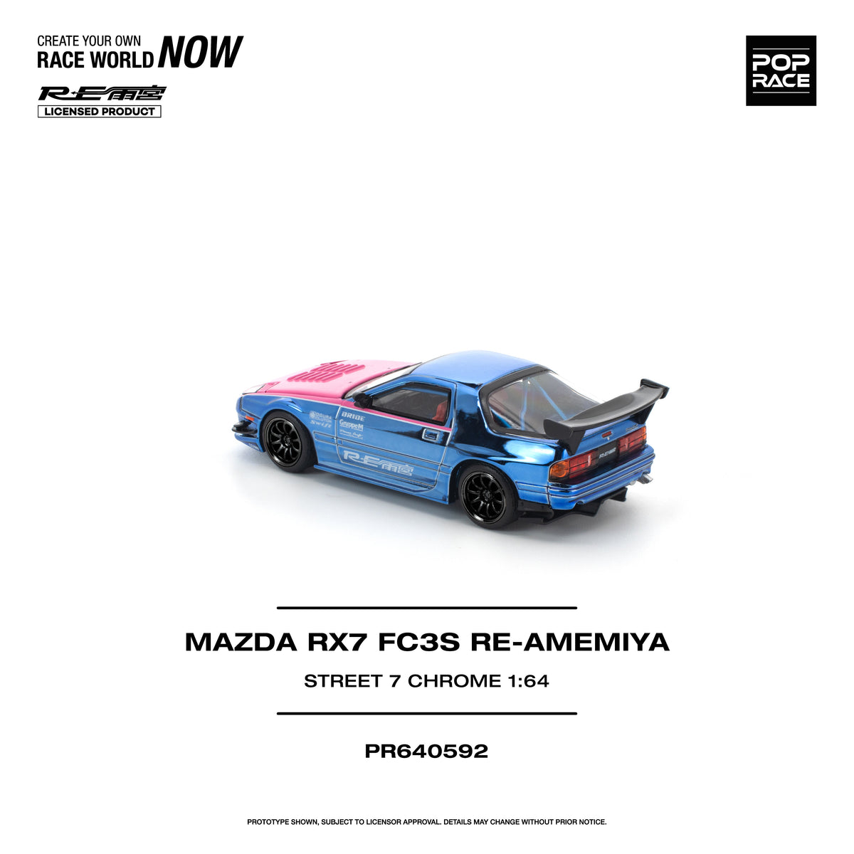 [Preorder] POPRACE 1:64 MAZDA RX7 (FC3S) RE-AMEMIYA STREET7 CHROME PR640592