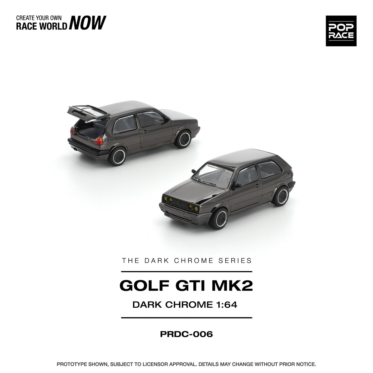 [Preorder] POPRACE 1:64 GOLF GTI MK2 DARK CHROME PRDC006