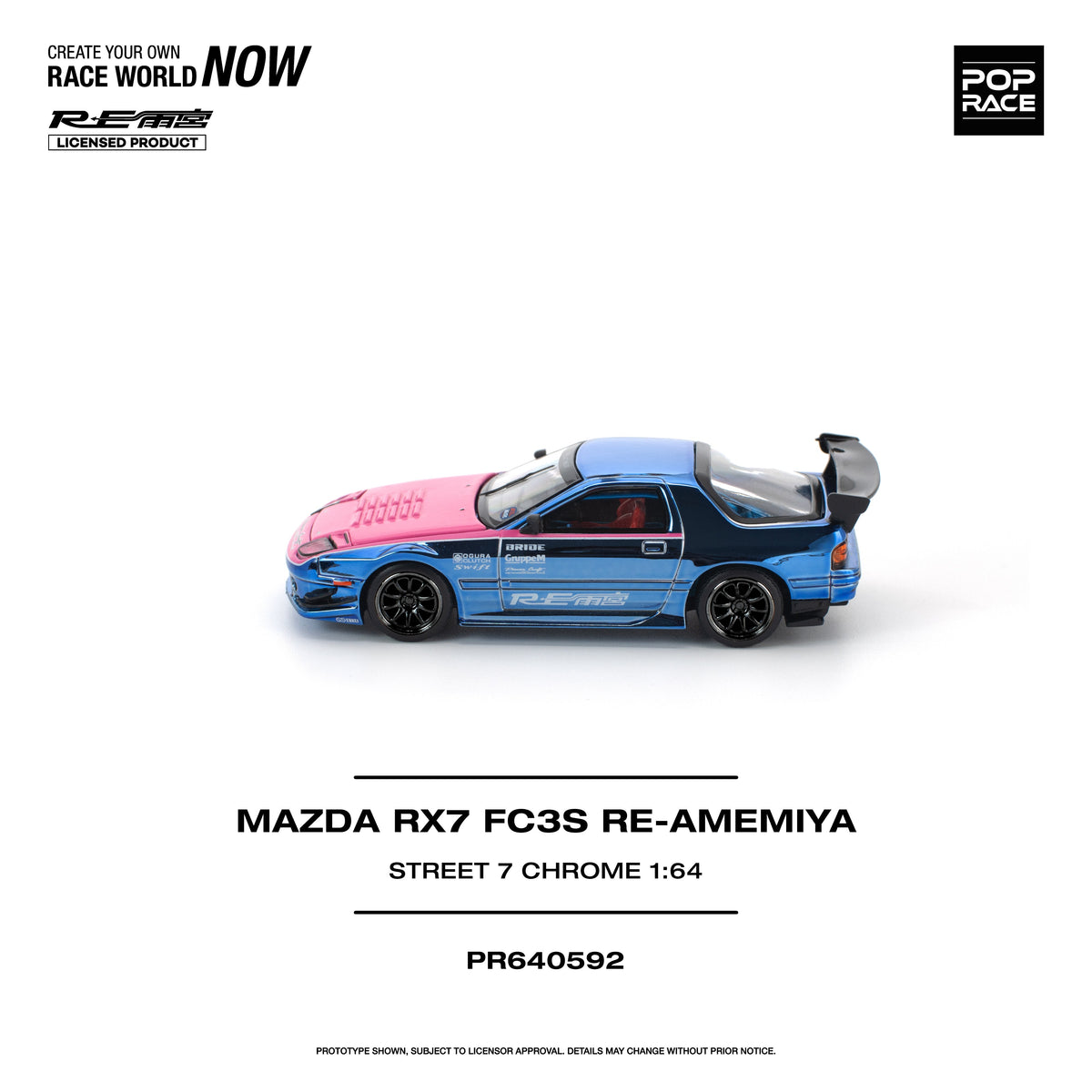 [Preorder] POPRACE 1:64 MAZDA RX7 (FC3S) RE-AMEMIYA STREET7 CHROME PR640592
