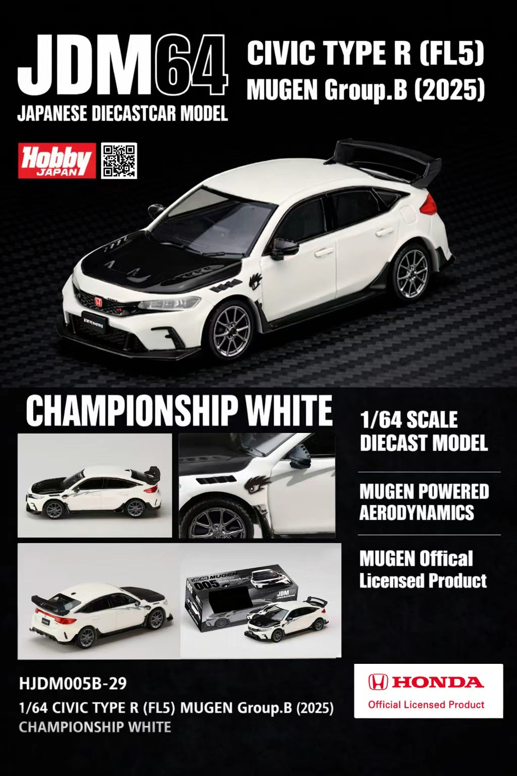 [Preorder] Hobby Japan 1:64 Honda CIVIC TYPE R (FL5) MUGEN Group.B (2025) (2 Colours) HJDM005B-29/HJDM005B-30