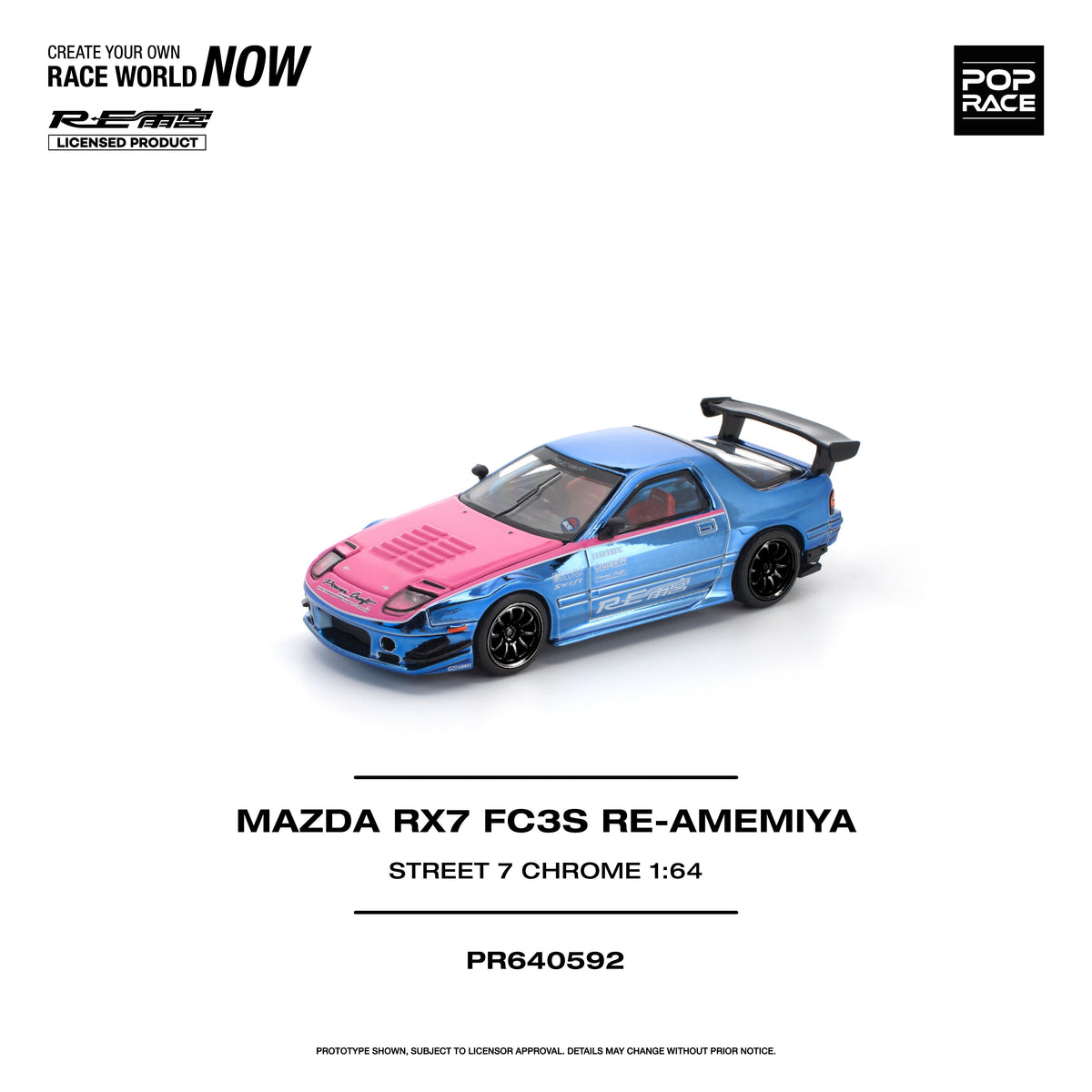 [Preorder] POPRACE 1:64 MAZDA RX7 (FC3S) RE-AMEMIYA STREET7 CHROME PR640592