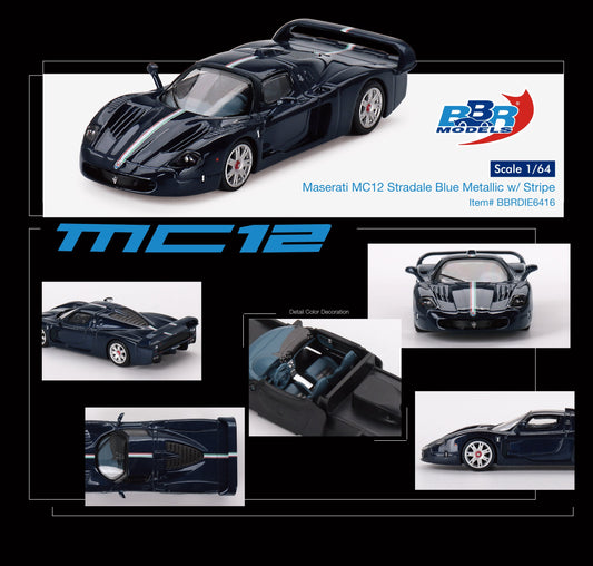 BBR 1:64 Maserati MC12 Stradale Blue Metallic w/ Stripe BBRDIE6416