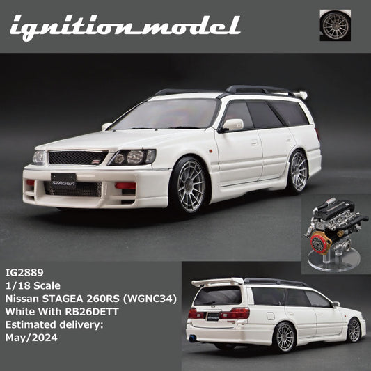 Ignition Model 1:18 Nissan STAGEA 260RS (WGNC34) White With RB26DETT Engine IG2889
