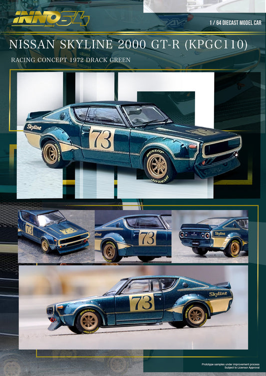 Inno64 1:64 NISSAN SKYLINE 2000 GT-R (KPGC110) Green