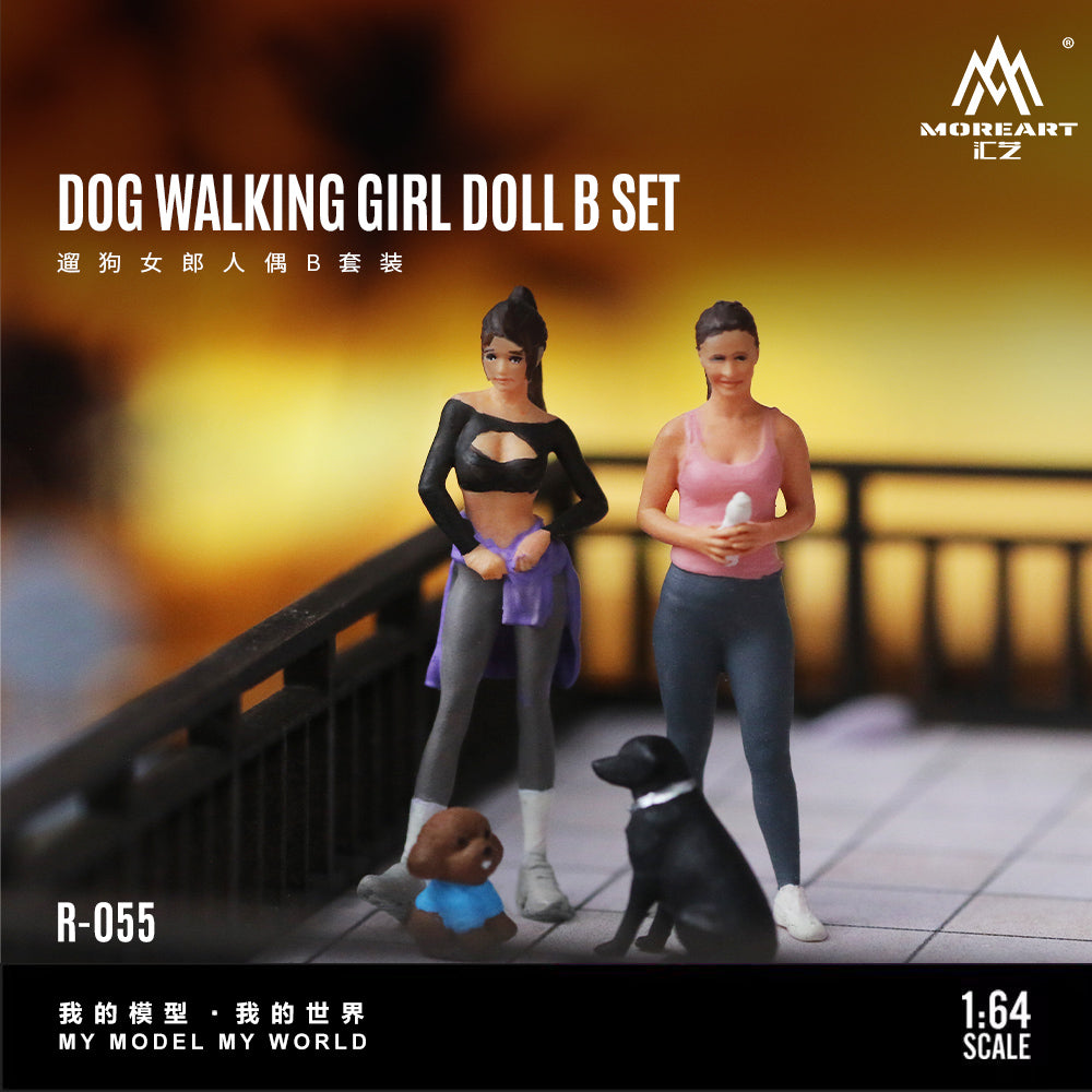 MoreArt 1:64 DOG WALKING GIRL DOLL B SET