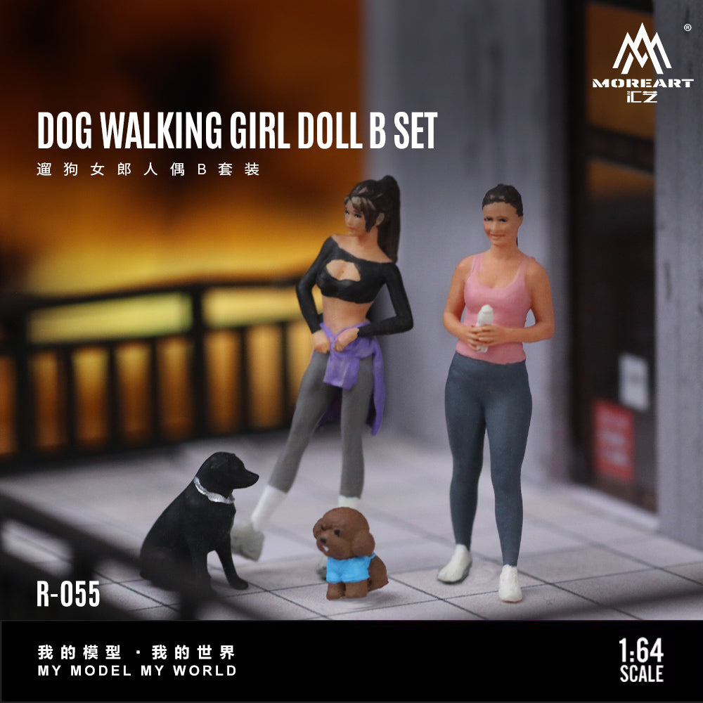 MoreArt 1:64 DOG WALKING GIRL DOLL B SET