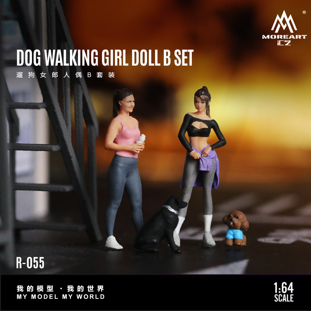 MoreArt 1:64 DOG WALKING GIRL DOLL B SET