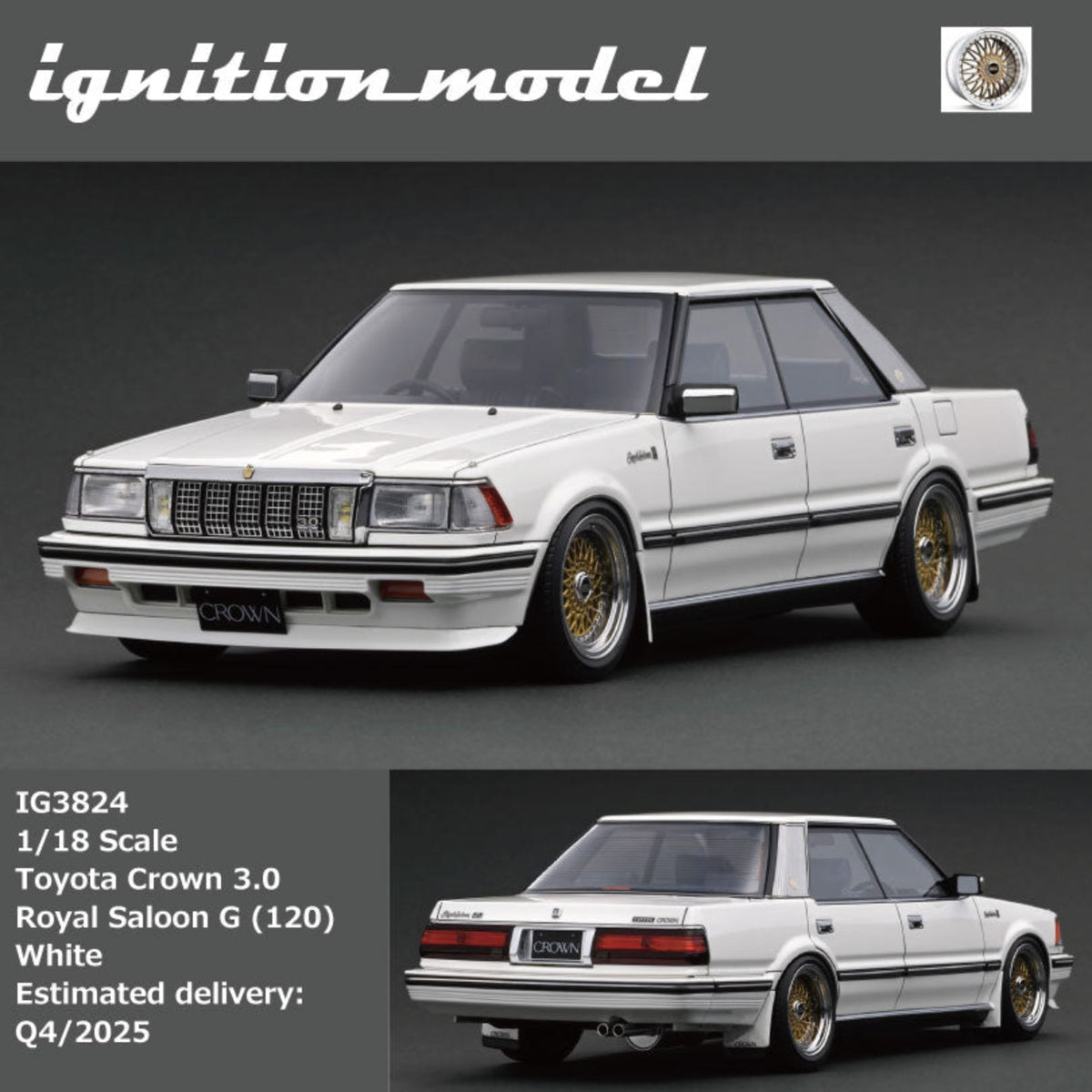Ignition Model 1:18 Toyota Crown 3.0 Royal Saloon G (120) Pearl White/Gold (2 Colours)