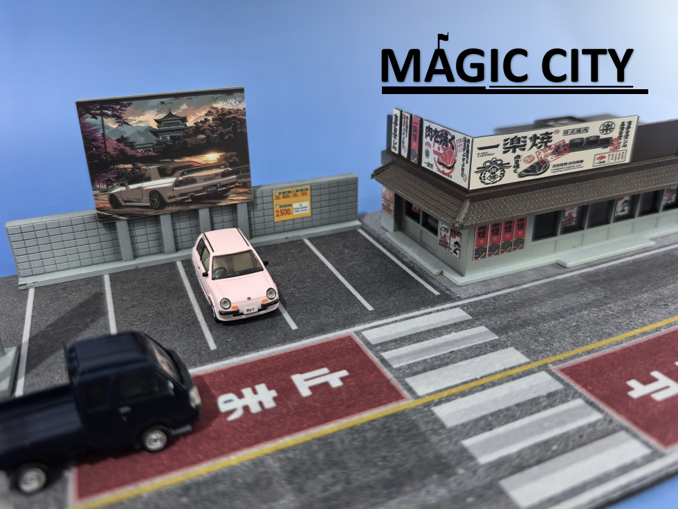 Magic City 1:64 Japanese BBQ Restaurant & Parking Lot Scene 110080