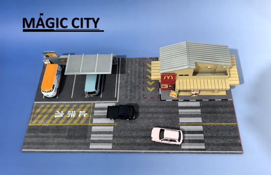 Magic City 1:64 Japanese McDonald's & Parking Lot Scene 110081