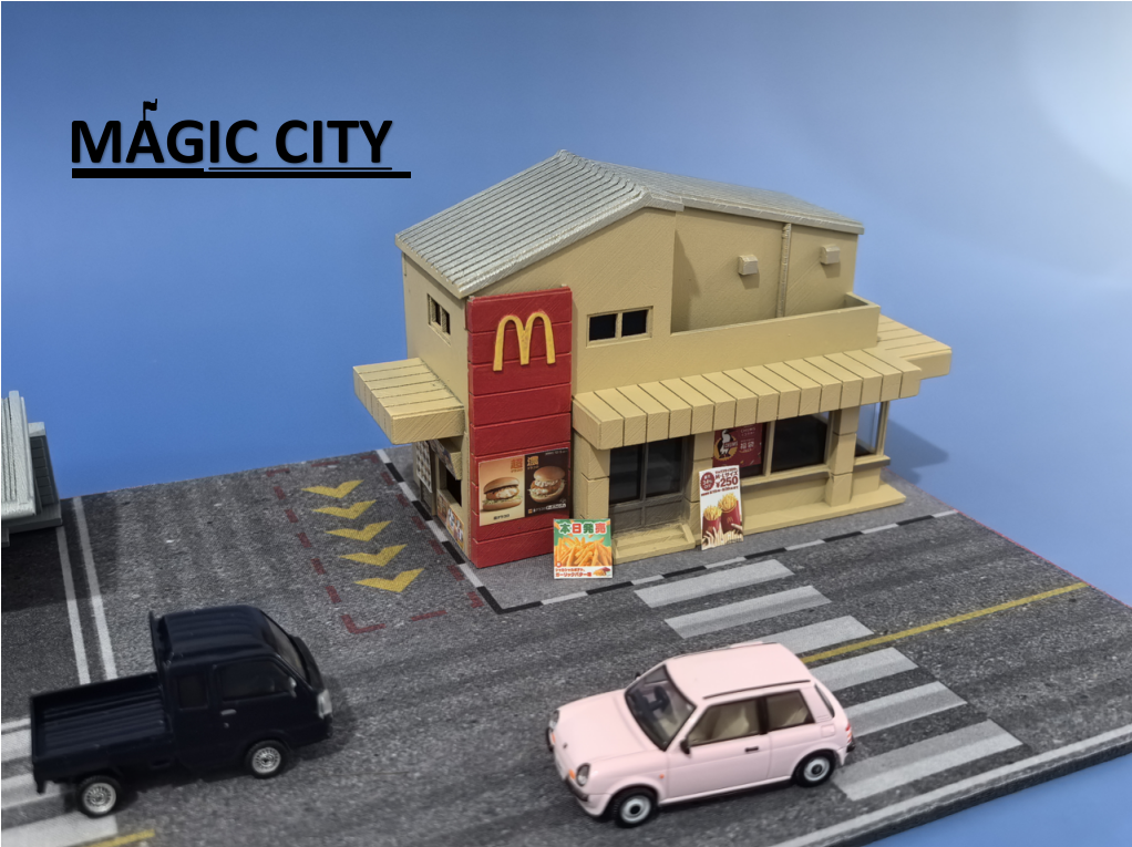 Magic City 1:64 Japanese McDonald's & Parking Lot Scene 110081