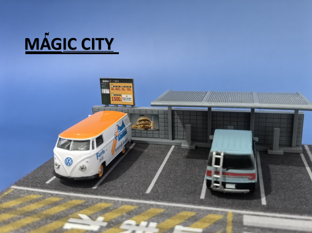 Magic City 1:64 Japanese McDonald's & Parking Lot Scene 110081