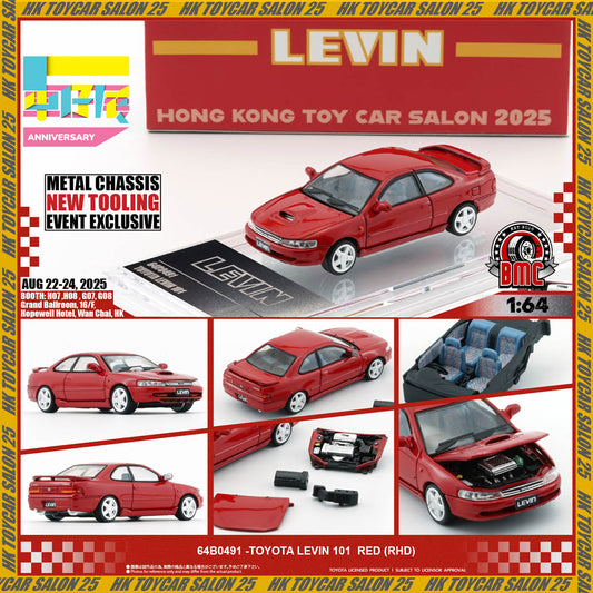 BM Creation 1:64 Toyota Levin 101 -RED (RHD) (Turbo Bonnet + Engine) + NA Engine Cover , SIDESKIRT -HKTCS25 64B0491