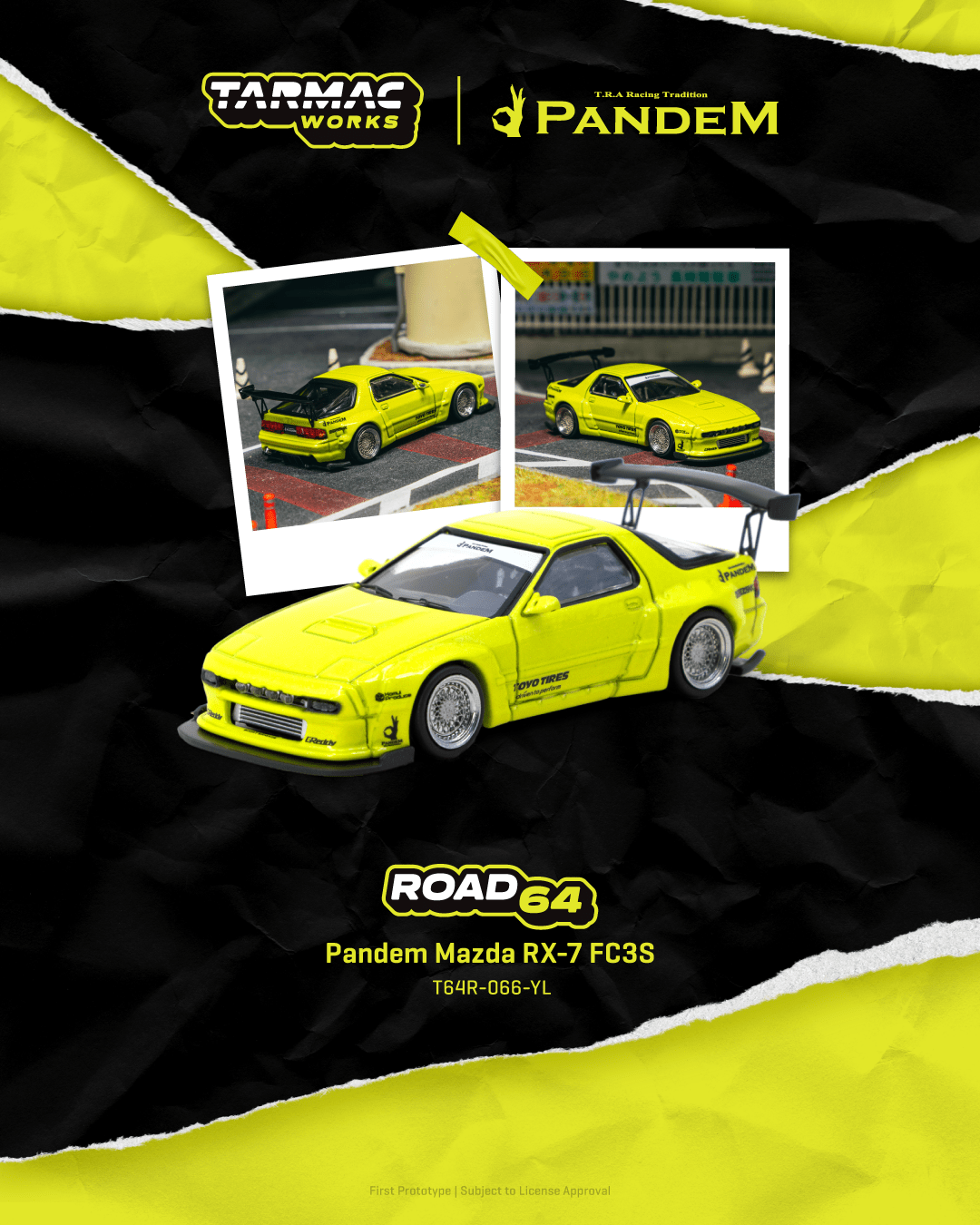 Tarmac Works 1:64 Pandem Mazda RX-7 FC3S Yellow T64R-066-YL