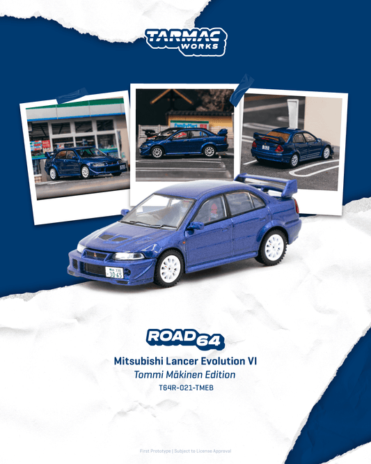 Tarmac Works 1:64 Mitsubishi Lancer Evolution VI Tommi Mäkinen Edition Blue T64R-021-TMEB
