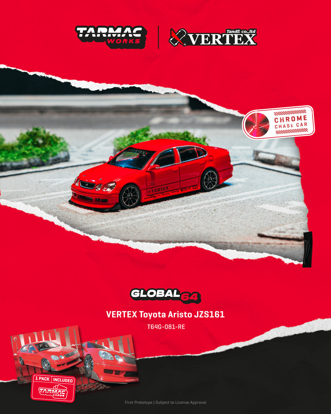 [Preorder] Tarmac Works 1:64 VERTEX Toyota Aristo JZS161 – Red- Mijo Exclusives – Global64 T64G-081-RE