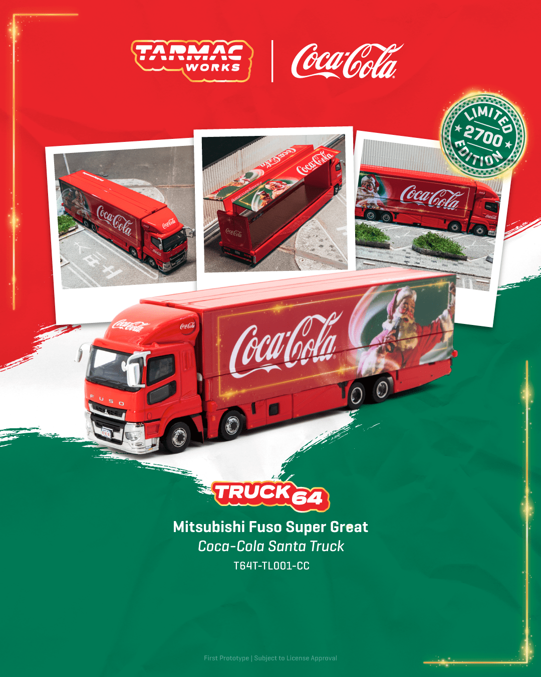 Tarmac Works 1:64 Mitsubishi Fuso Super Great Coca-Cola Santa Truck T64T-TL001-CC
