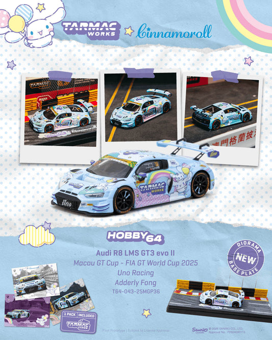 [Preorder] Tarmac Works 1:64 Audi R8 LMS GT3 evo II Macau GT Cup – FIA GT World Cup 2025 Uno Racing Adderly Fong Model Car + Trading Cards Combo Set – Hobby64 T64-043-25MGP36