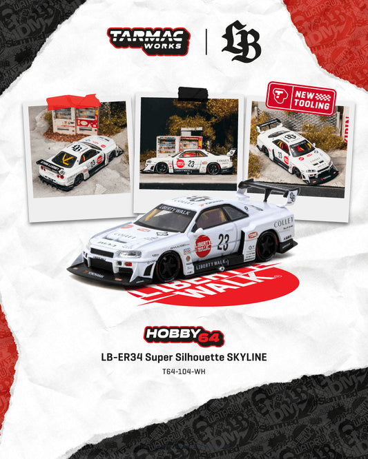 [Preorder] Tarmac Works 1:64 LB-ER34 Super Silhouette SKYLINE – White- Hobby64 T64-104-WH