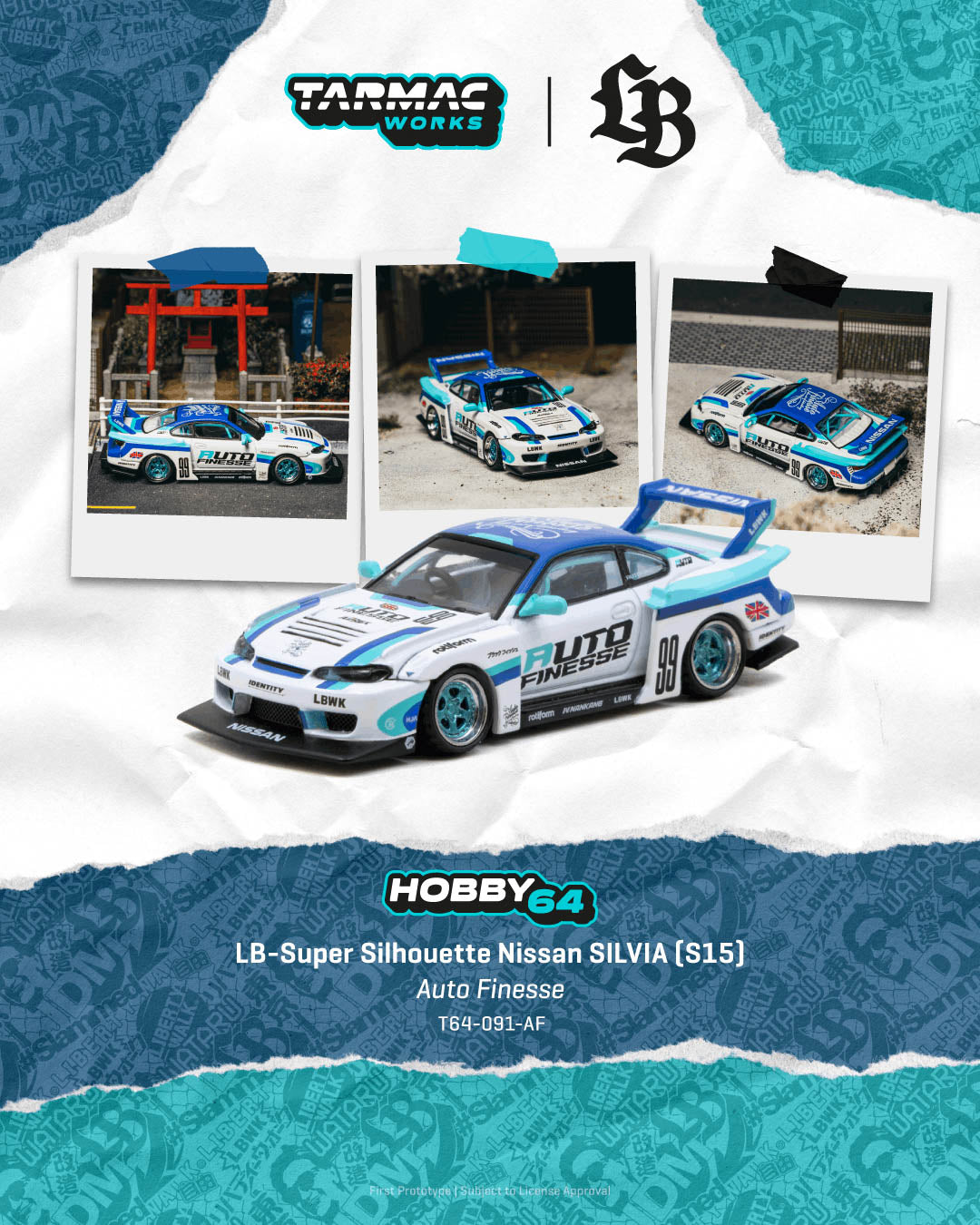 [Preorder] Tarmac Works 1:64 LB-Super Silhouette Nissan SILVIA (S15) Auto Finesse – White – Hobby64 T64-091-AF
