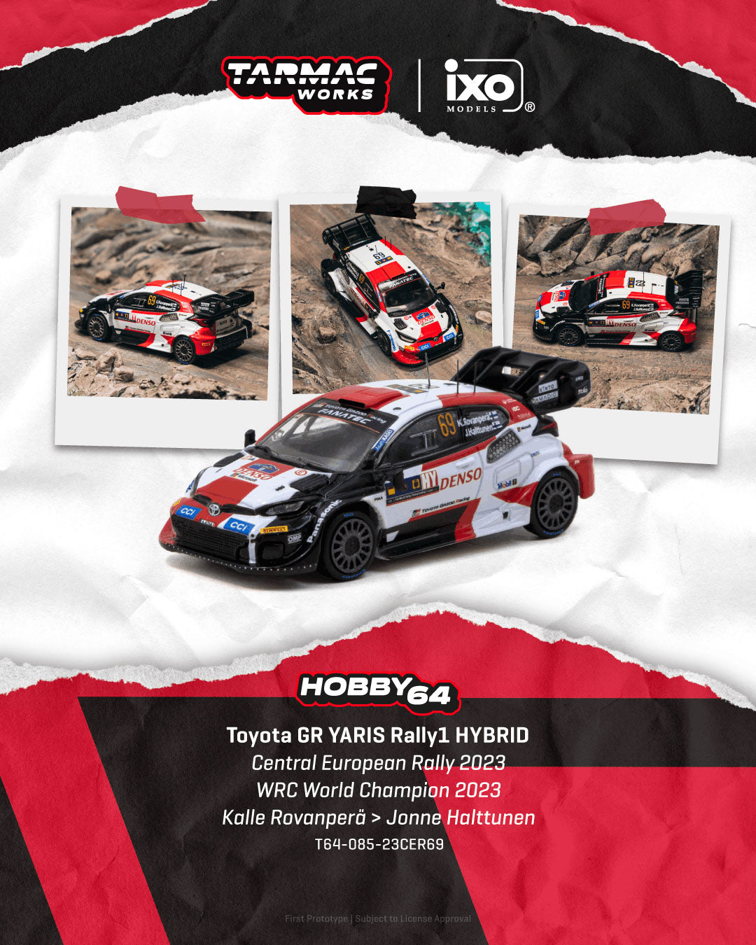 [Preorder] Tarmac Works 1:64 Toyota GR YARIS Rally1 HYBRID Central European Rally 2023 WRC World Champion 2023 - Hobby64 T64-085-23CER69