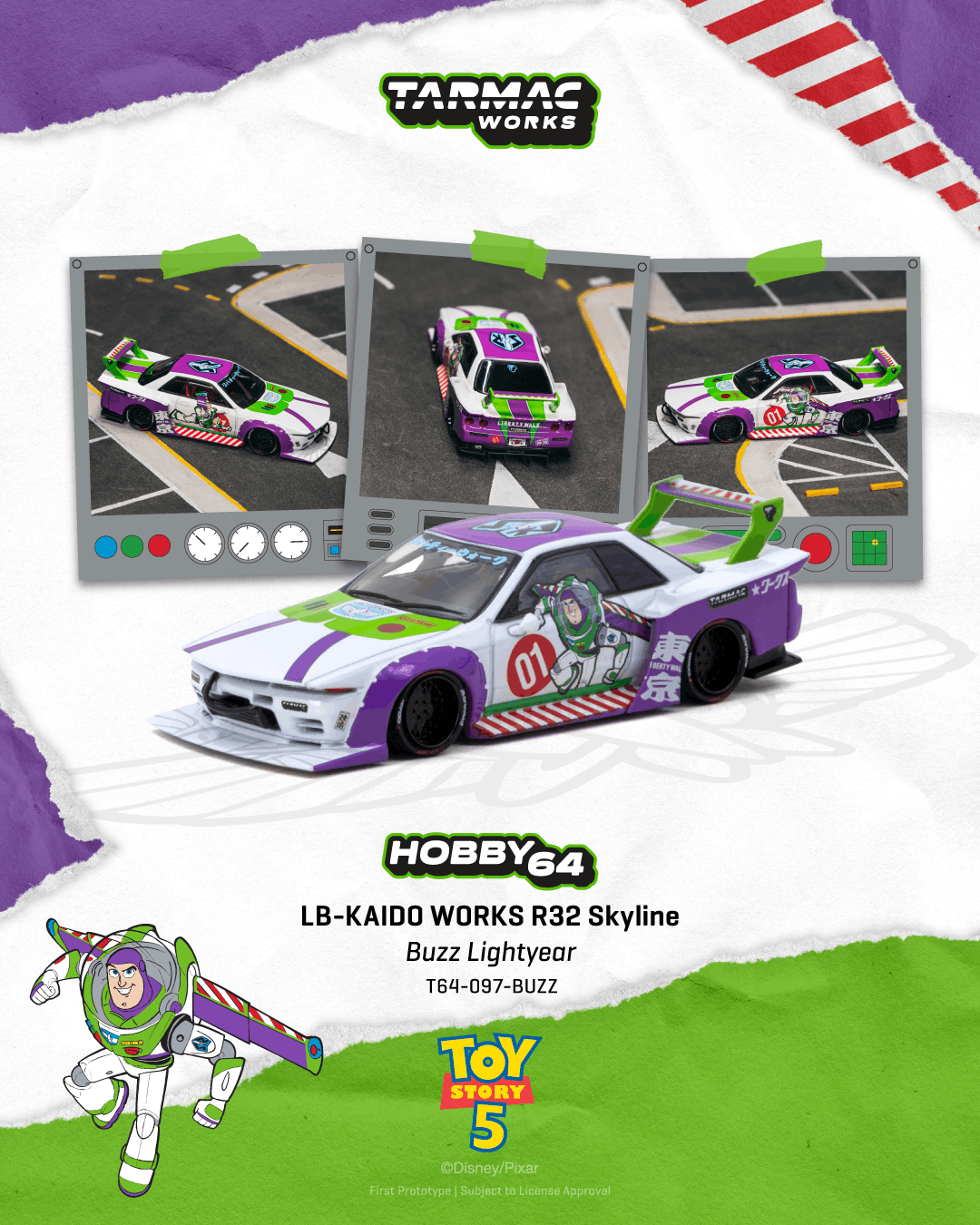 [Preorder] Tarmac Works 1:64 LB-Kaido Works R32 SKYLINE Disney Buzz Lightyear – White- Hobby64 T64-097-BUZZ