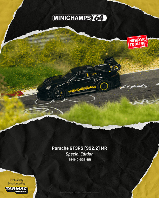 [Preorder] Tarmac Works 1:64 Porsche GT3RS (992.2) MR Black Yellow T64MC-023-BR