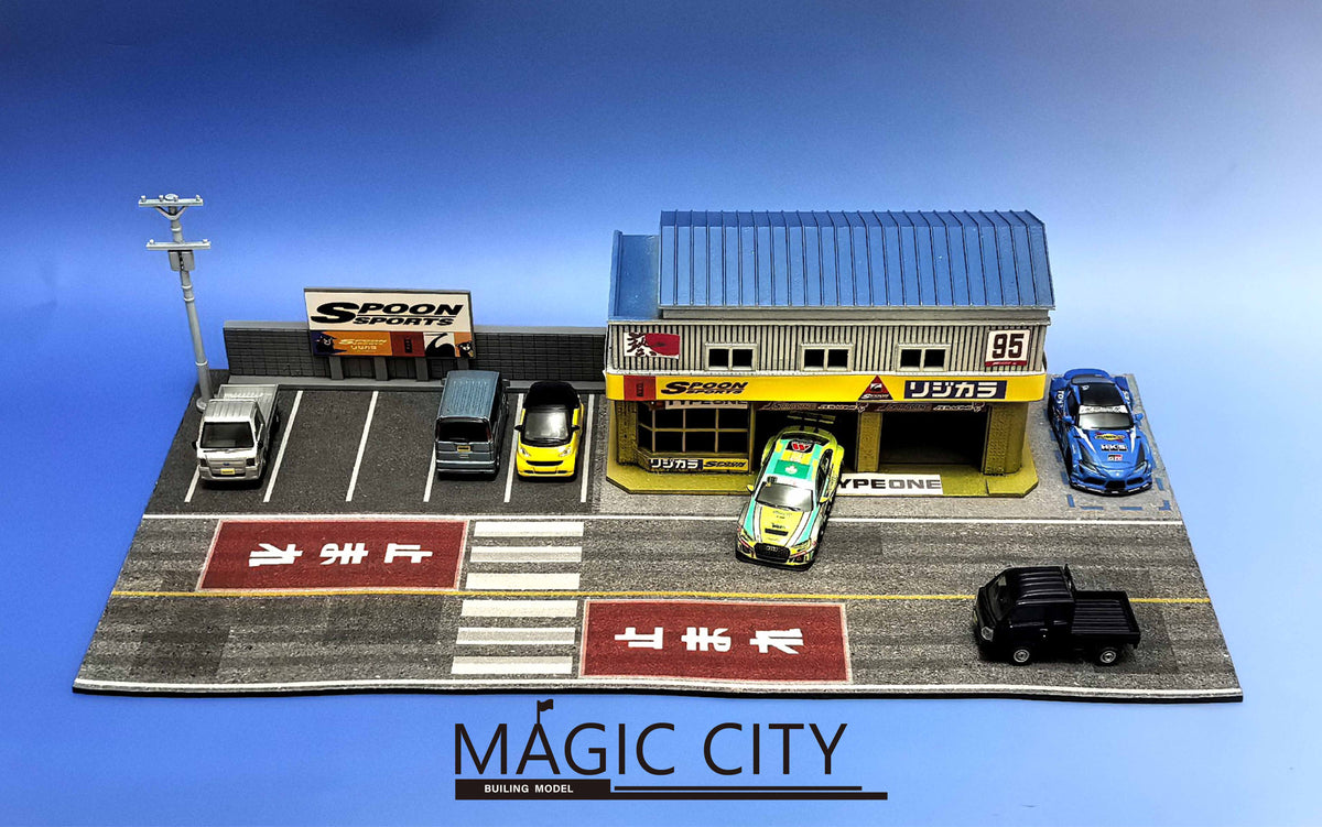 [Preorder] Magic City 1:64 Japanese SPOON Tuning & Repair Garage Diorama 110091