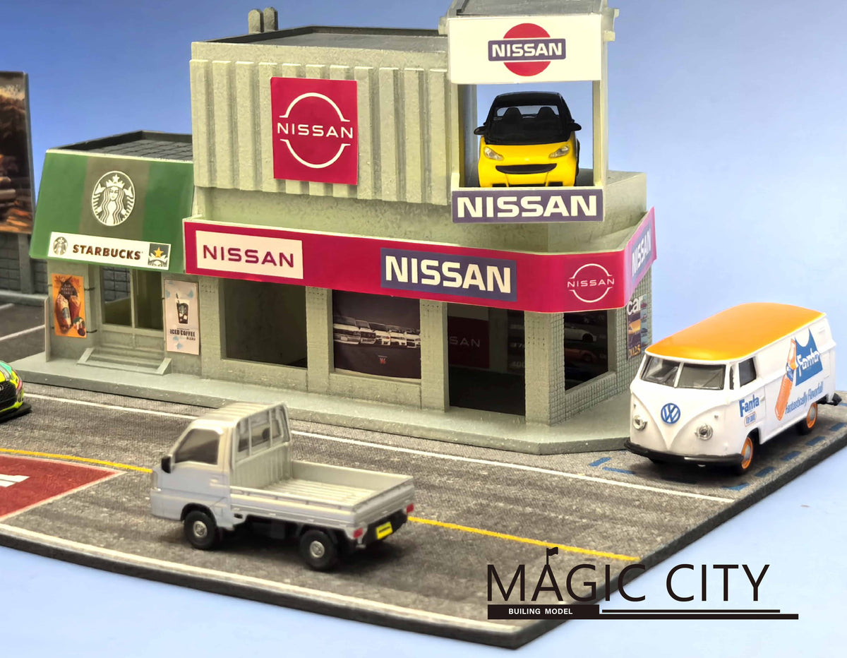 [Preorder] Magic City 1:64 Japanese NISSAN Tuning Shop & Starbucks Diorama 110093