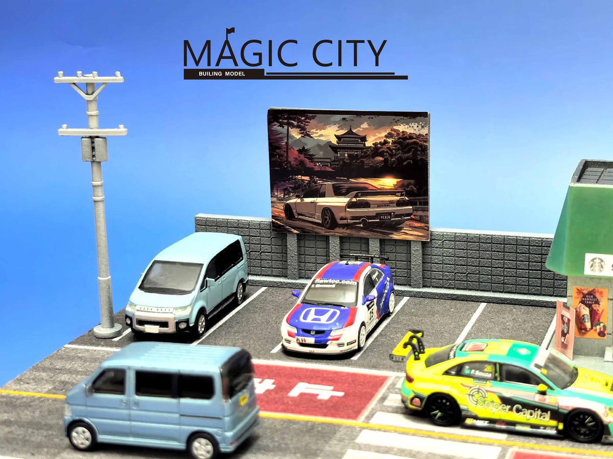 [Preorder] Magic City 1:64 Japanese NISSAN Tuning Shop & Starbucks Diorama 110093