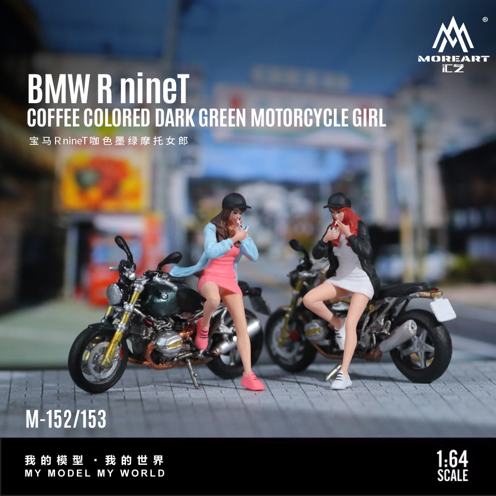 MoreArt 1:64 BMW R nineT Coffee Coloured Dark Green Motorcycle Girl